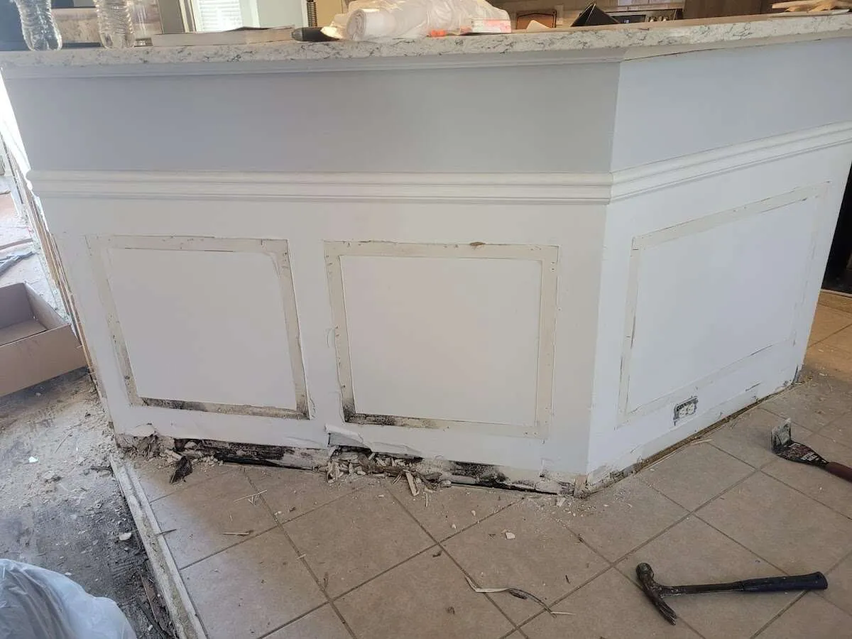 Water damage and mold on kitchen during Storm Damage Restoration in Acushnet